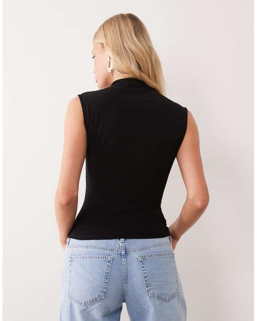 Mango Black High Neck Sleeveless Drape Top
