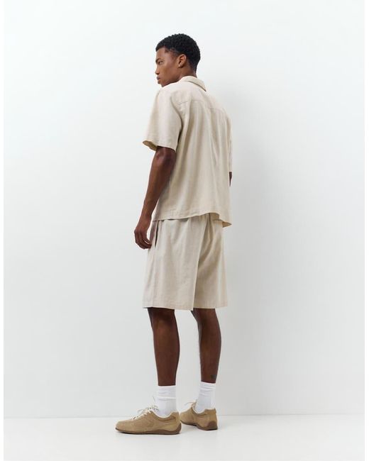 Pull&Bear Natural Linen Blend Shorts for men