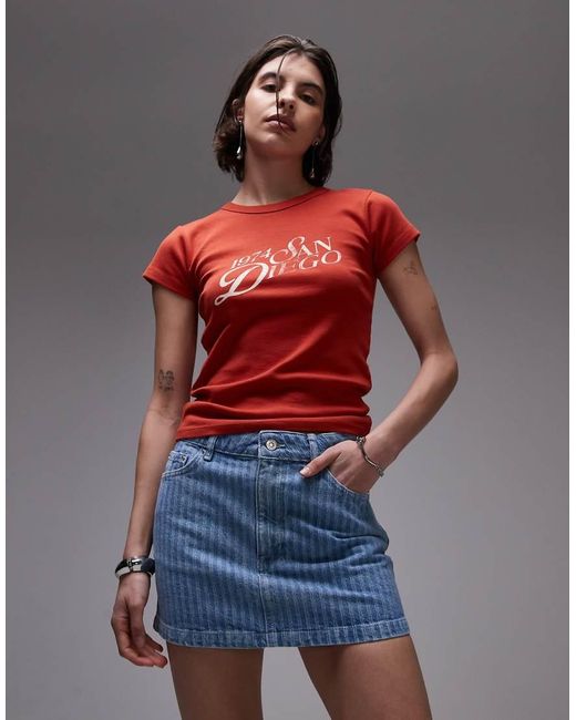 Minifalda Muy Corta Vaquera A Rayas Playeras De TOPSHOP de color Gray