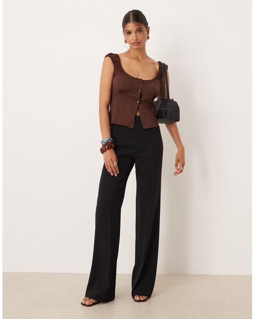 ASOS Black Milkmaid Short Sleeve Button Through Top