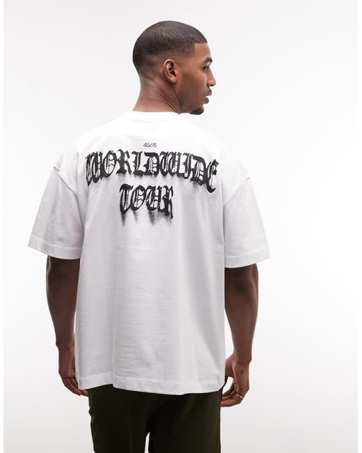 4505 White Oversized Heavyweight Quick Dry Cotton T-shirt With Tour Graphic for men