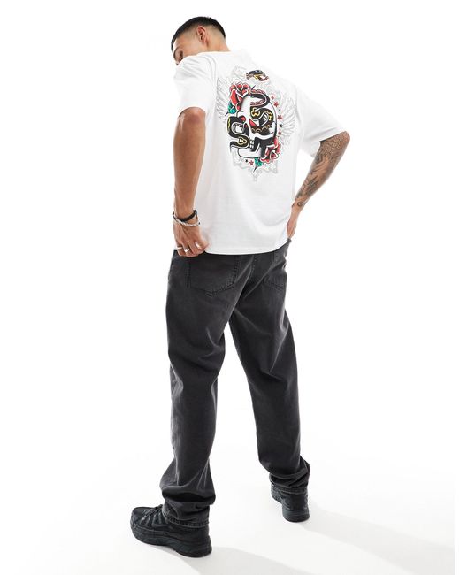 T-shirt oversize bianca con stampa di teschio e serpente sulla schiena di ASOS in White da Uomo