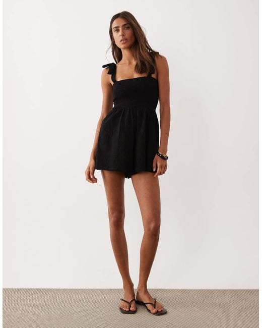 Miss Selfridge Black Tie Shoulder Playsuit