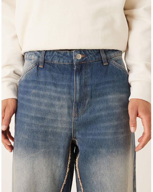 ASOS Blue Super baggy Jeans With Raw Edge for men