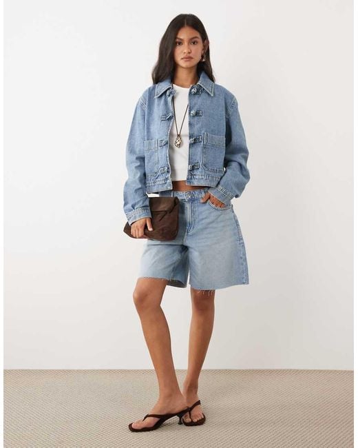 Mango Blue 100% Cotton Denim Jacket With Button Detail