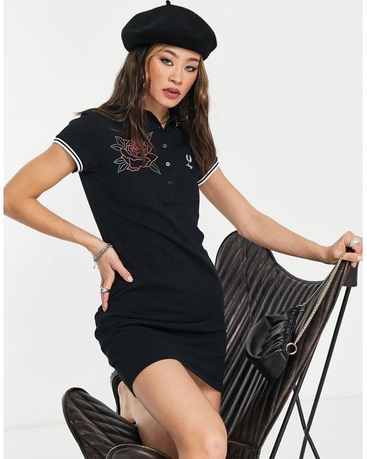 Fred Perry Black X Amy Winehouse Embroidered Pique Shirt Dress