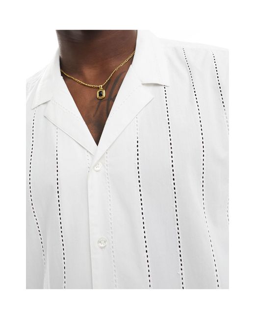 New Look Brown Short Sleeved Broderie Shirt for men