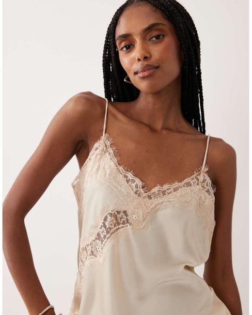 Jdy Natural Asymmetric Cami Top With Lace Edges
