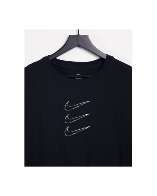Nike Rhinestone Triple Swoosh T-shirt in Black | Lyst Australia