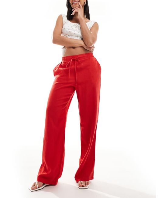 New Look Red Linen Look Wide Leg Pants