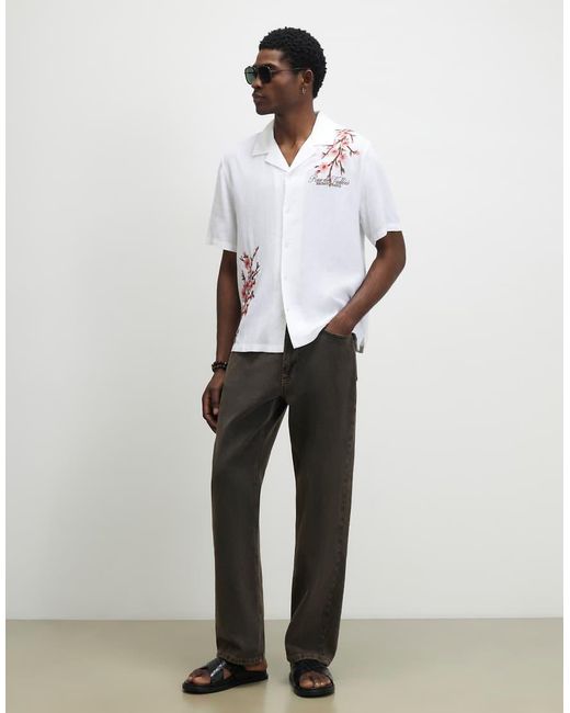 River Island White Cherry Blossom Linen Look Shirt for men