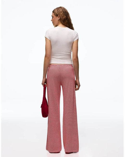 Bershka Red Petite Straight Print Trousers