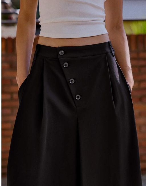 Bershka Black Buttoned-crossover Bermuda Shorts