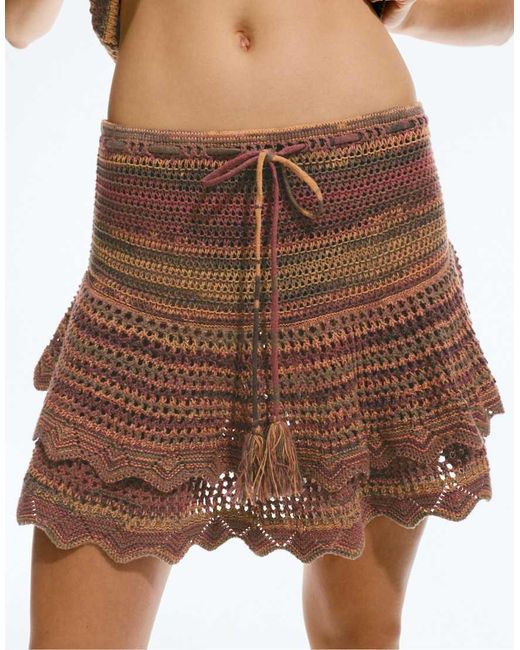 Pull&Bear Gehaakte Mini Rok Met Ruches in het Brown