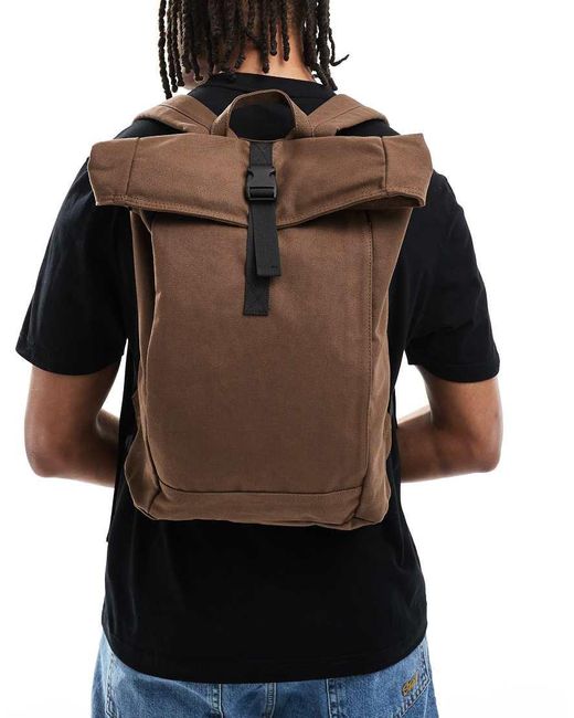ASOS Black Canvas Roll Top Backpack for men
