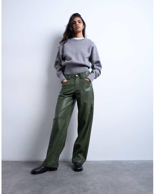 TOPSHOP Gray Faux Leather Cinch Trouser