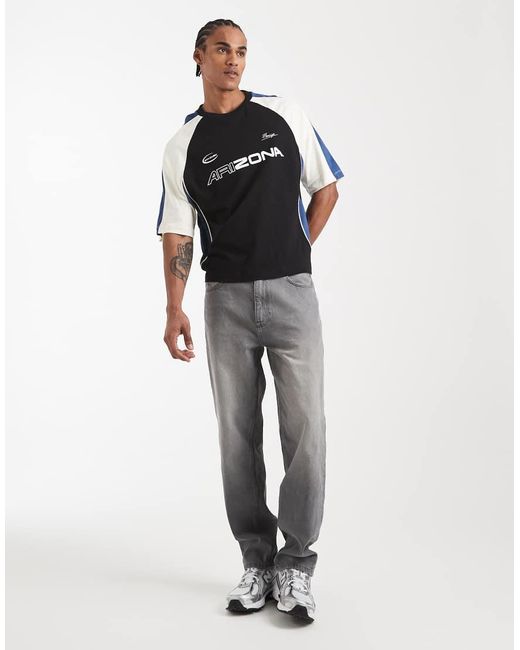 ASOS Black Boxy Oversized T-shirt With Cut And Sew Panelling And Sports Graphics for men