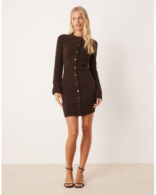 Pretty Lavish Brown Boucle Knit Mini Dress