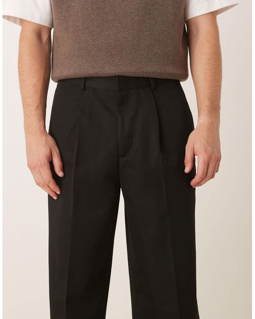 ASOS Black Smart Wide Leg Stacked Trousers With Pleats for men