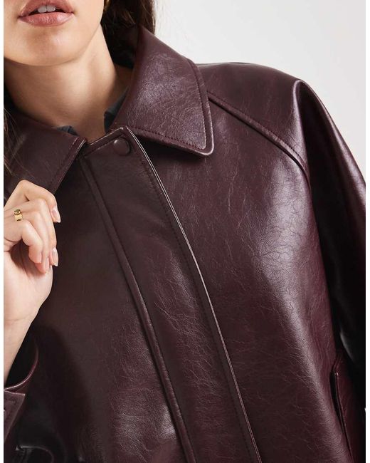 ASOS Brown Leather Look Oversized Bomber Jacket