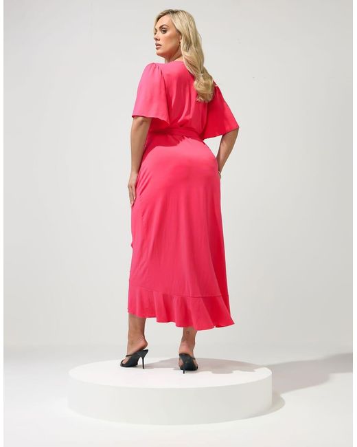 Yours Clothing Pink Ruffle Hem Wrap Dress