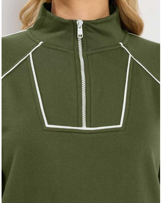 Long Tall Sally Green Pipe Quarter Zip Sweatshirt