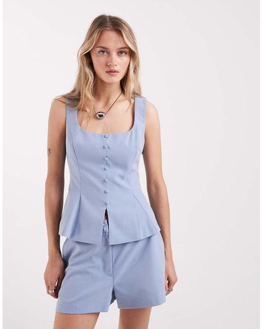 ASOS Blue Tailored Peplum Waistcoat