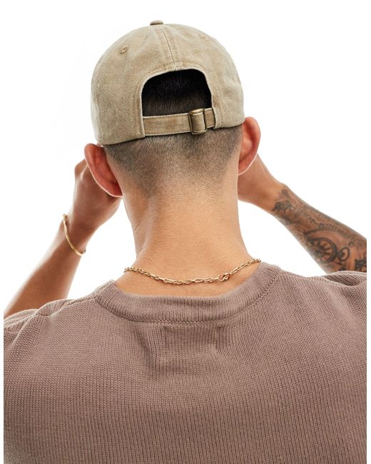 ASOS Brown Soft Baseball Cap With Embroidery for men