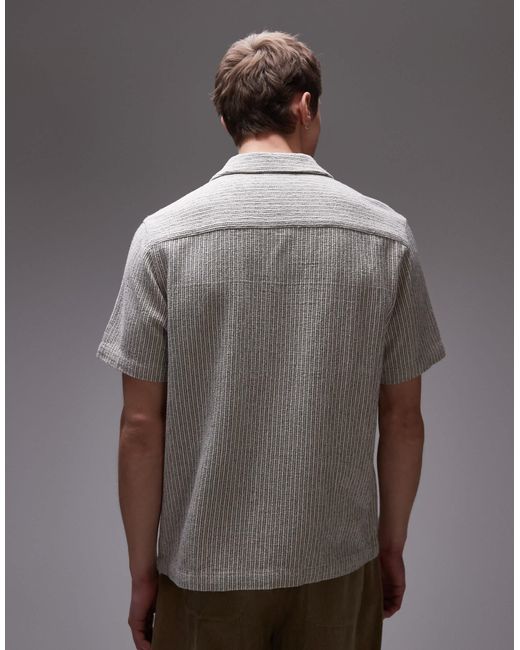Topman Gray Short Sleeve Textured Stripe Shirt for men