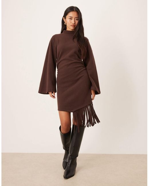 ASOS Natural Supersoft High Neck Fringe Mini Dress