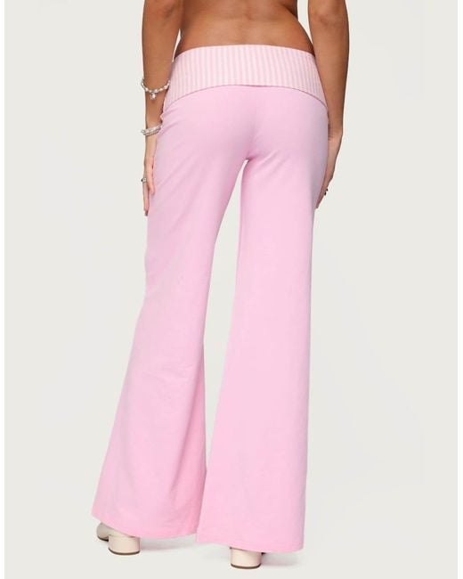 Edikted Pink Meshey Striped Fold Over Pants