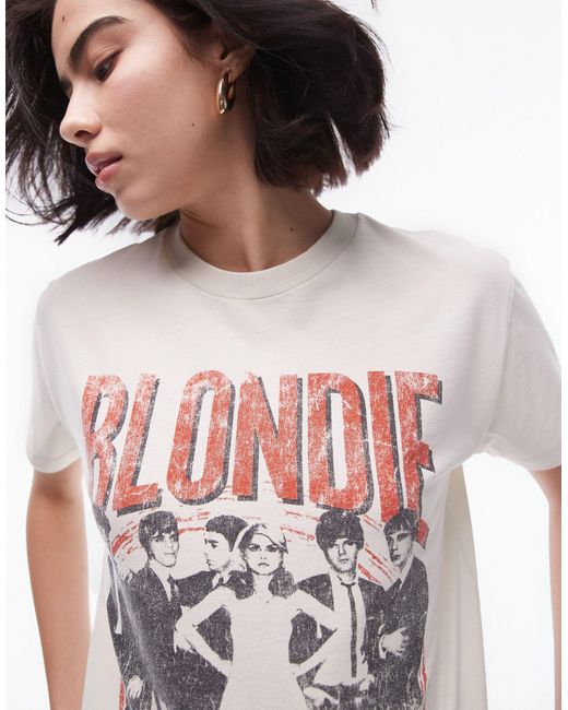 T-shirt effet rétréci à imprimé blondie sous licence - écru TOPSHOP en coloris White