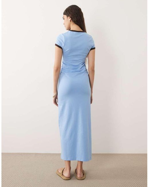 ASOS Blue Contrast Ringer Detail Midi T-shirt Dress