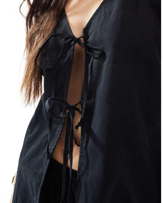 esmé studios Blue Esmee Exclusive Halter Tie Front Long Line Waist Coat Co-ord