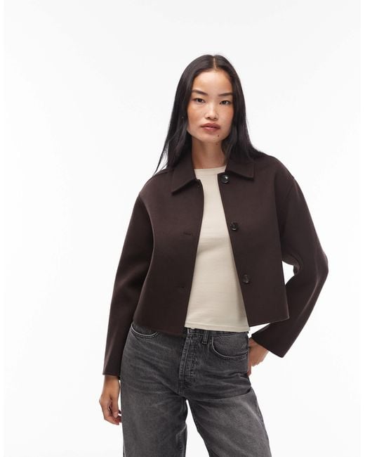 ARKET Brown Wool Double Layer Cropped Shacket