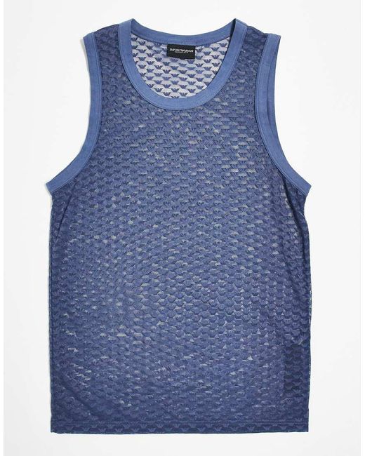 Emporio Armani Blue Bodywear Mesh Logo Singlet for men