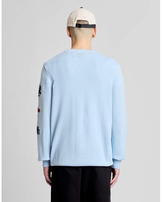 Lyle & Scott Blue Mid Knits Cotton Linen Embroidered Jumper for men