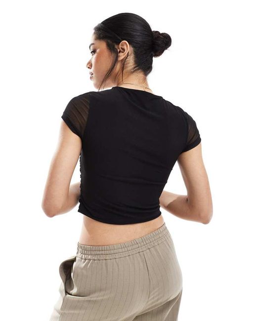 ASOS Top Van Mesh Met Gedrapeerde Voorkant En Korte Mouwen in het Black