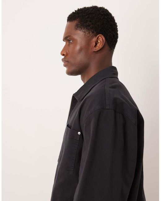 Abercrombie & Fitch Black Oversized Zip Up Shacket for men