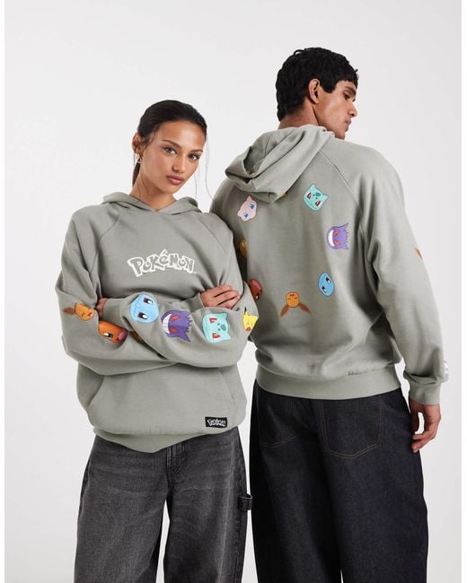 ASOS Gray Unisex Relaxed Hoodie With Pokémon Prints for men