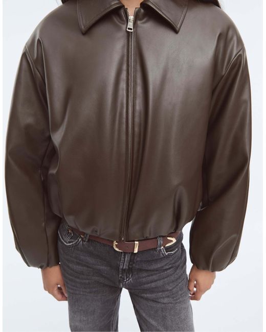 Bomber matelassé en similicuir - marron Stradivarius en coloris Brown