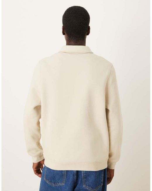 ASOS Natural Quarter Zip Collared Sweatshirt for men