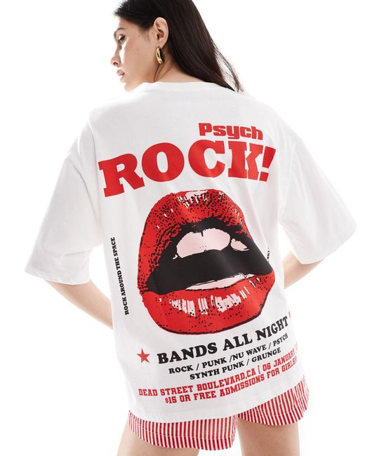 ASOS Red Oversized T-shirt With Psych Rock Band Lips Graphic