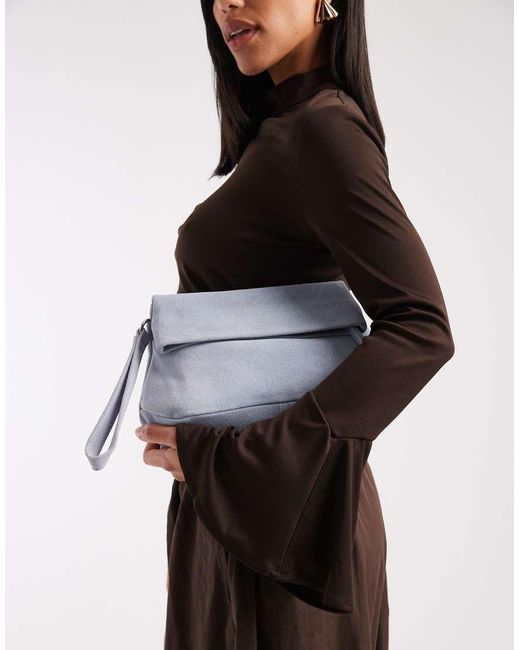ASOS Black Suede Clutch Bag With Fold Corner Detail And Detachable Crossbody Strap