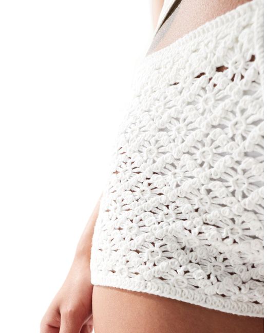 Mango White Rose Detail Crochet Shorts