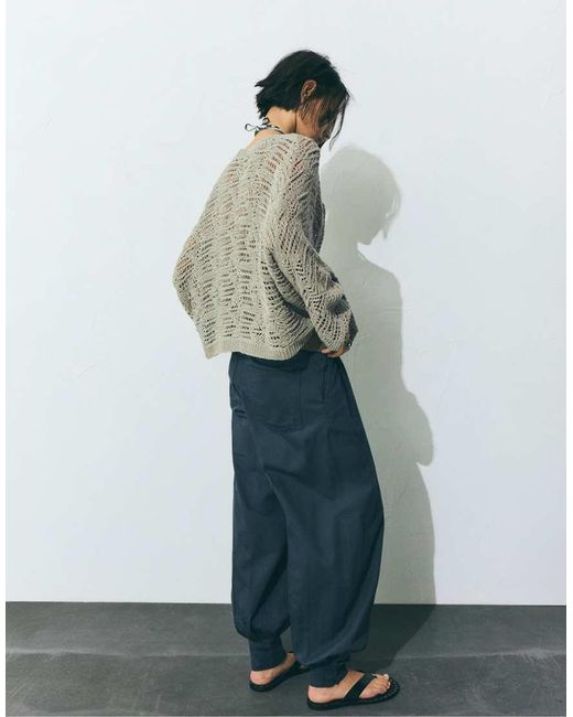 Pull&Bear Gray Cutwork Knit Cardigan