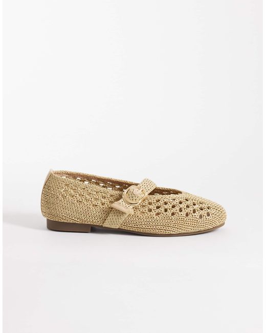 SEQWL Wide Fit Woven Ballet Flat With Buckle Detail in Natural | Lyst
