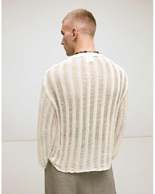 Bershka Natural Open-Knit Jumper for men