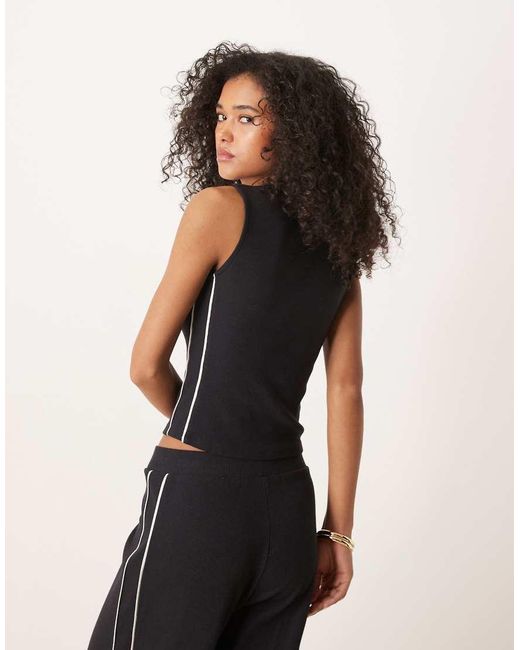ASOS Black Co-ord Crew Neck Button Up Top With Contrast Piping