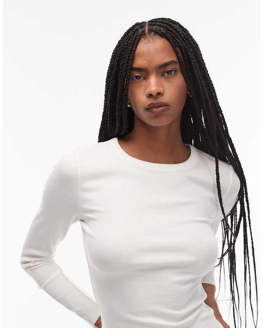 ASOS White Rib Crew Neck Long Sleeve Top